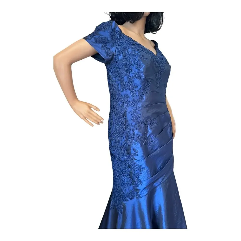 Jade Couture 2010s Navy Off Shoulder Embellished Formal Gown Size 12